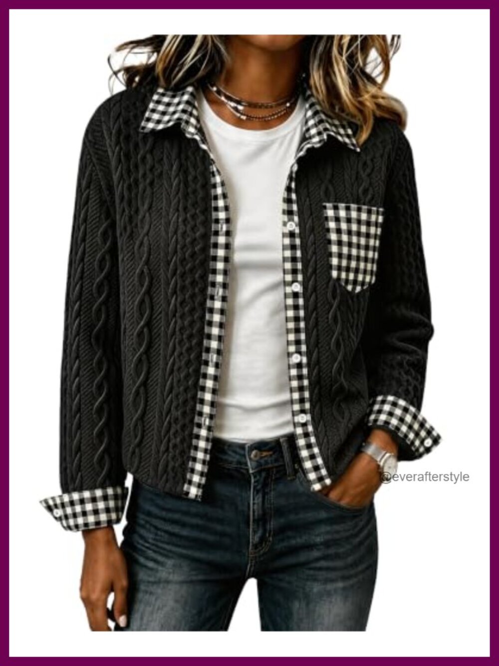 Cropped Denim Collared Bomber Jacket Sweatshirt Cable Knit Shacket Women's